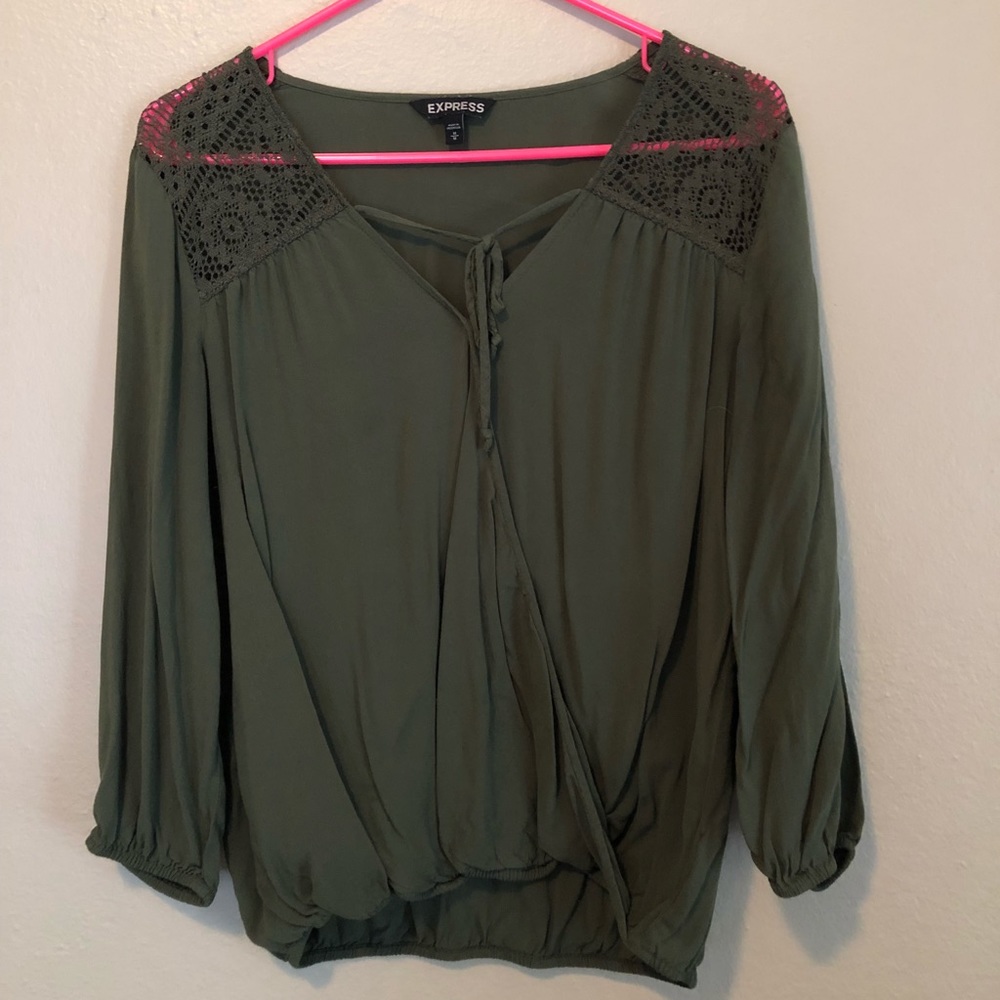 Express 3/4 Sleeve Olive Green Blouse